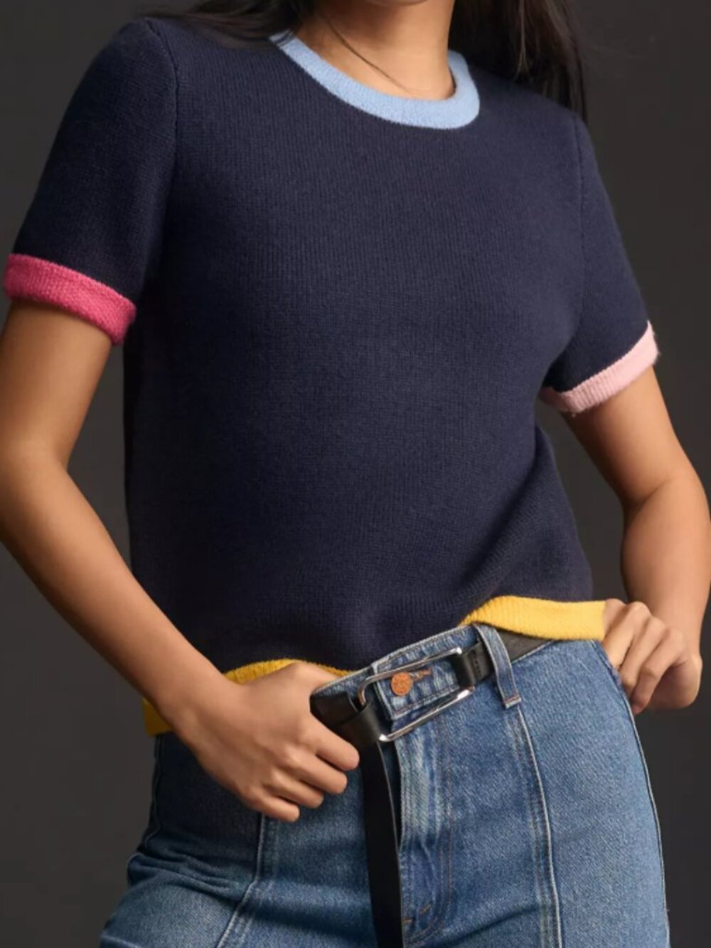 English Factory Multicolor Colorblock Trim Sweater Tee